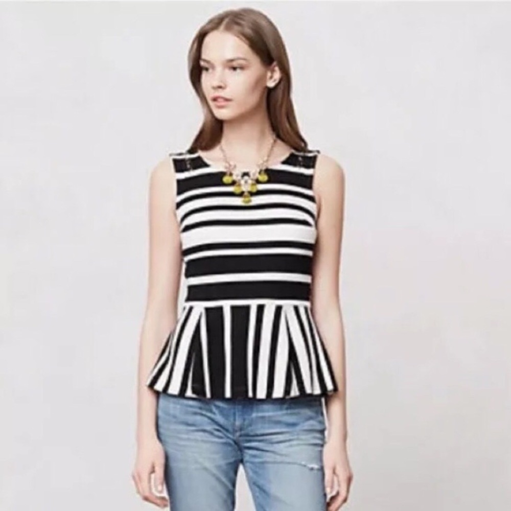 Anthropologie Postmark Black & White Peplum Tank